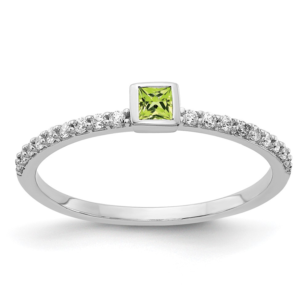 14k White Gold Diamond And Princess Peridot August Birthstone Ring Size 7 619$
